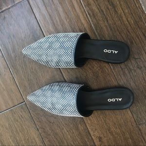 Aldo Pointed Flat Mules with Silver Studding